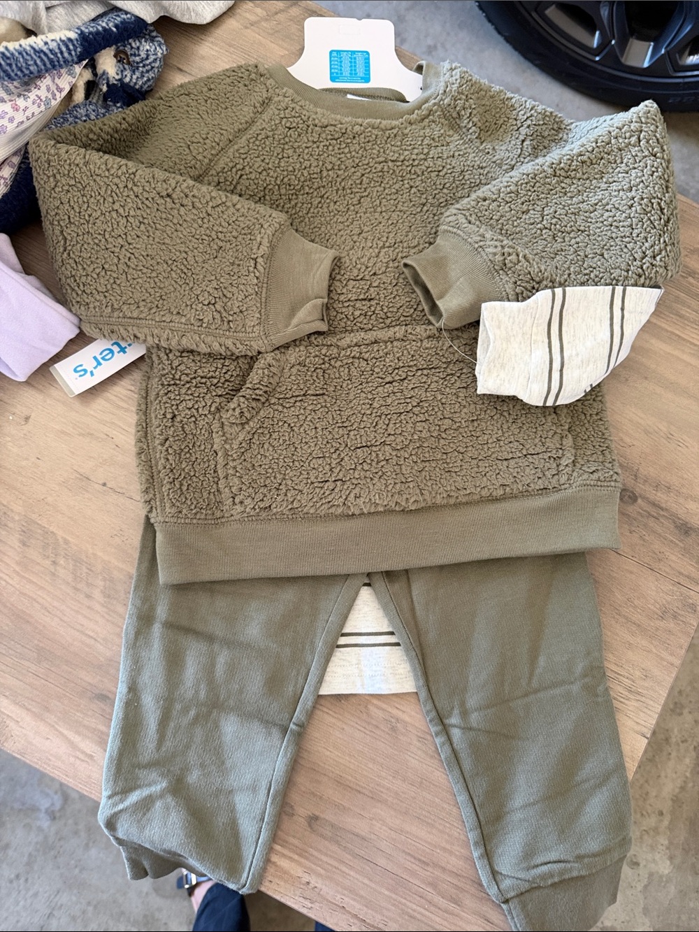 Carter's Boys Striped Henley Top and Olive Sherpa Set